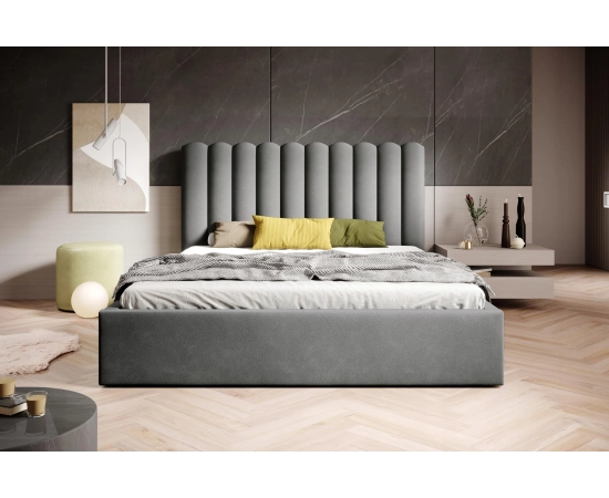 Modernes Ehebett aus breiten Polsterstreifen mit Lattenrost 200x200 Lumi