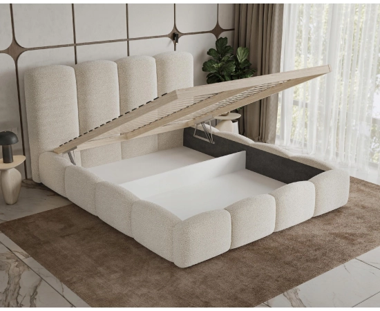 Rundes Polsterbett 200x200 mit Bettkasten und Lattenrost Fluffy