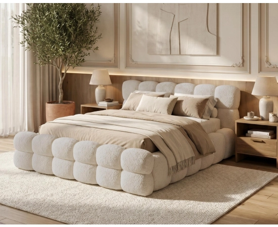 Doppelbett 180x200 Bouclé Roma aus dickem Schaumstoff