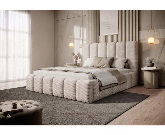 Łóżko duże wypukłe kształty tkanina welurowa sztruks 200x200 Dream