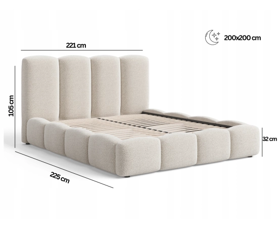 Rundes Polsterbett 200x200 mit Bettkasten und Lattenrost Fluffy