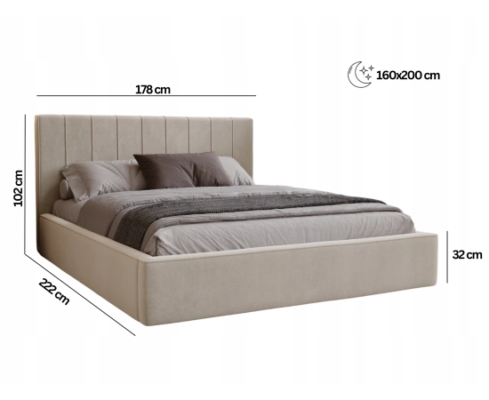 Łóżko do sypialni z stylową lamówką 160x200 stelaż pojemnik Persea