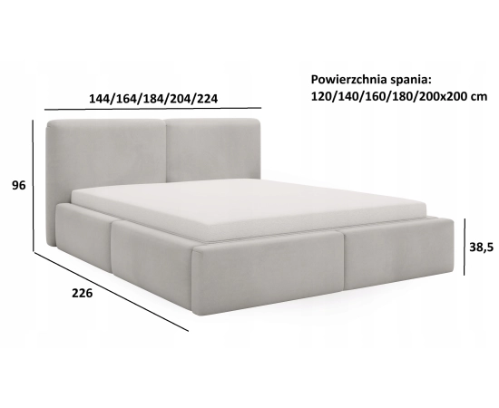Duże łóżko tapicerowane nowoczesne przeszycia 200x200 Diego