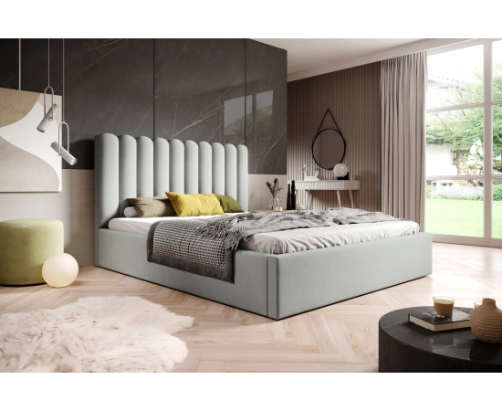 Dwuosobowe łóżko tapicerowane z grubych półwałków 160x200 Lumi