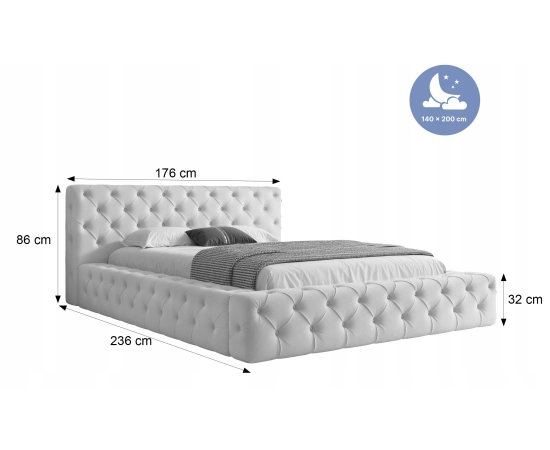 Chesterfield łóżko z grubymi boczkami pojemnikiem i stelażem 140x200 Clara