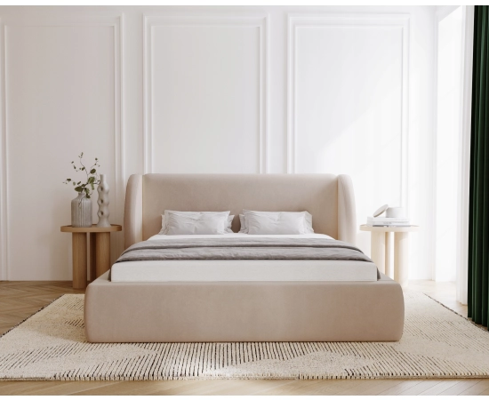 Stylowe łóżko z uszami 140x200 pojemnik na posciel z stelażem Kylie