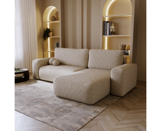 Bouclé Ecksofa mit Schlaffunktion & runden Formen Ornello L