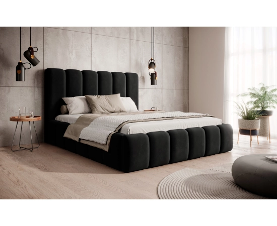 Łóżko duże wypukłe kształty tkanina welurowa sztruks 200x200 Dream
