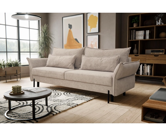 Rozkładana beżowa sofa z nowoczesnymi podłokietnikami Vilio